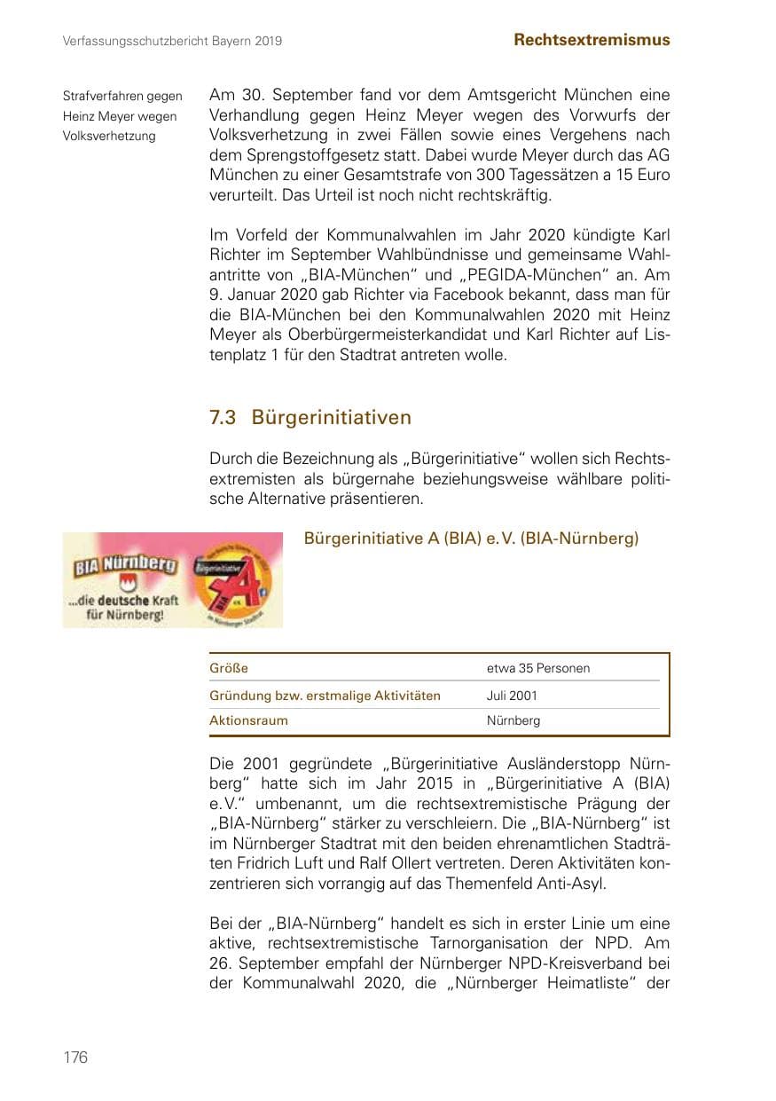 Seite 176 des Verfassungsschutzbericht 2019 Bayern