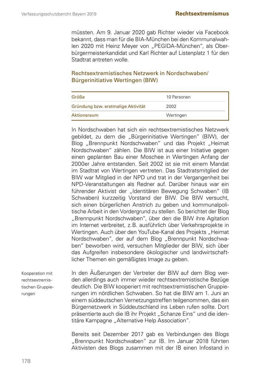 Seite 178 des Verfassungsschutzbericht 2019 Bayern