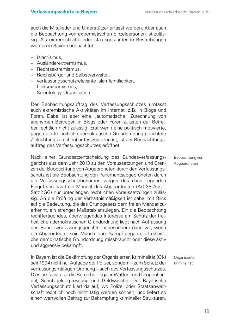 Seite 19 des Verfassungsschutzbericht 2019 Bayern
