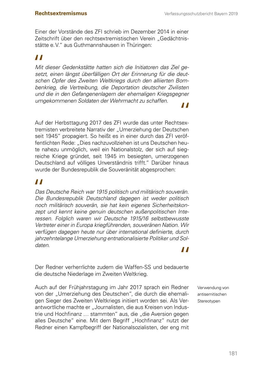 Seite 181 des Verfassungsschutzbericht 2019 Bayern