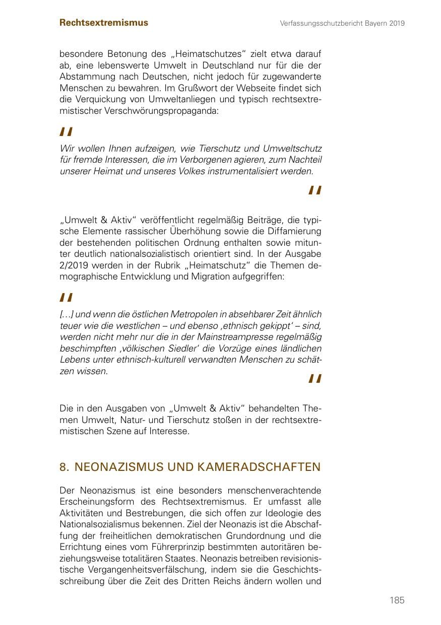 Seite 185 des Verfassungsschutzbericht 2019 Bayern