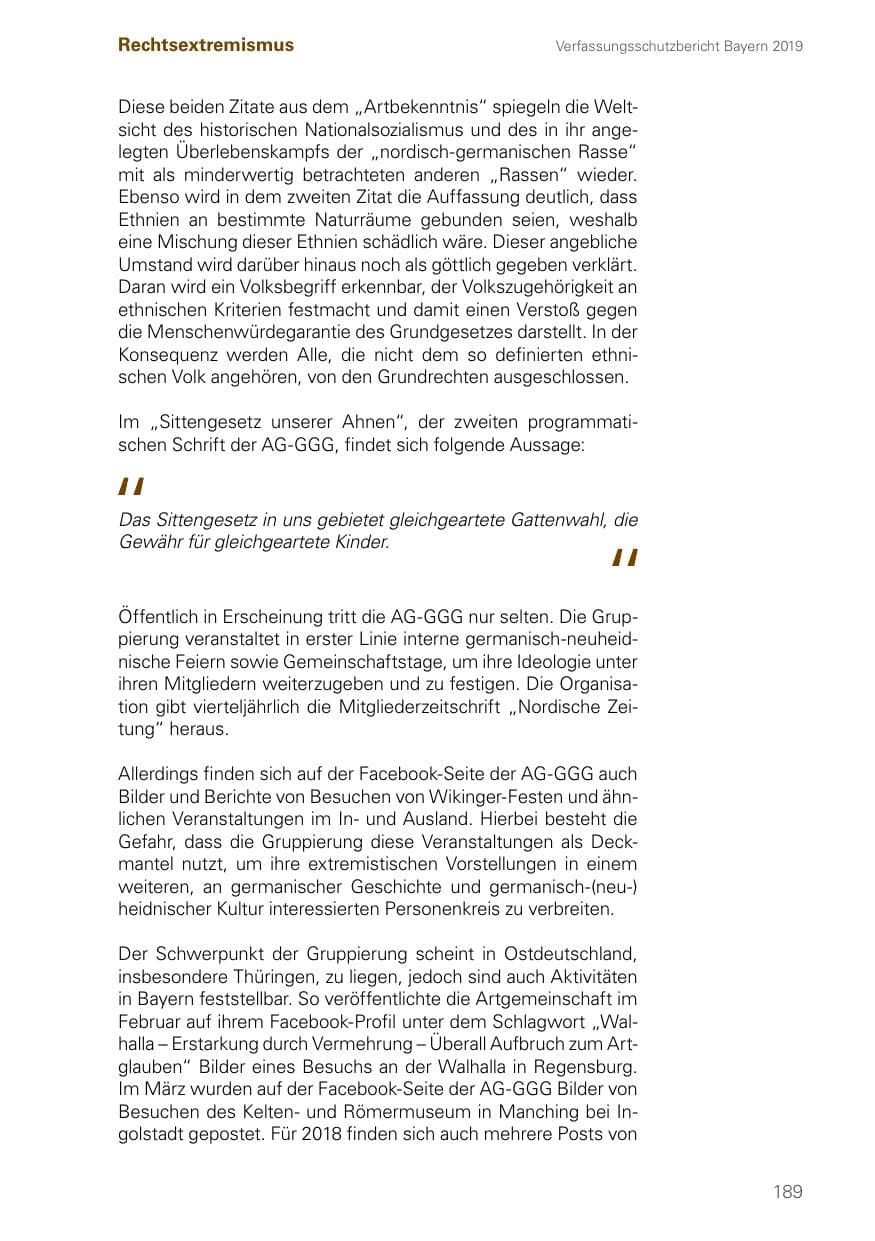 Seite 189 des Verfassungsschutzbericht 2019 Bayern