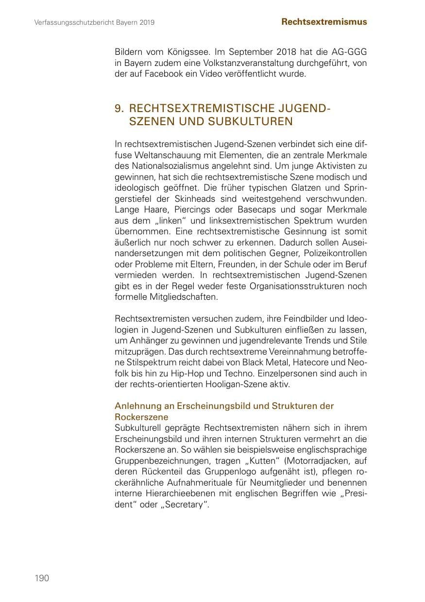 Seite 190 des Verfassungsschutzbericht 2019 Bayern