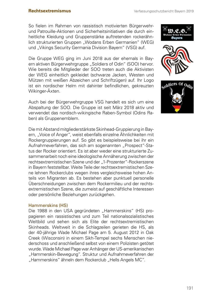 Seite 191 des Verfassungsschutzbericht 2019 Bayern