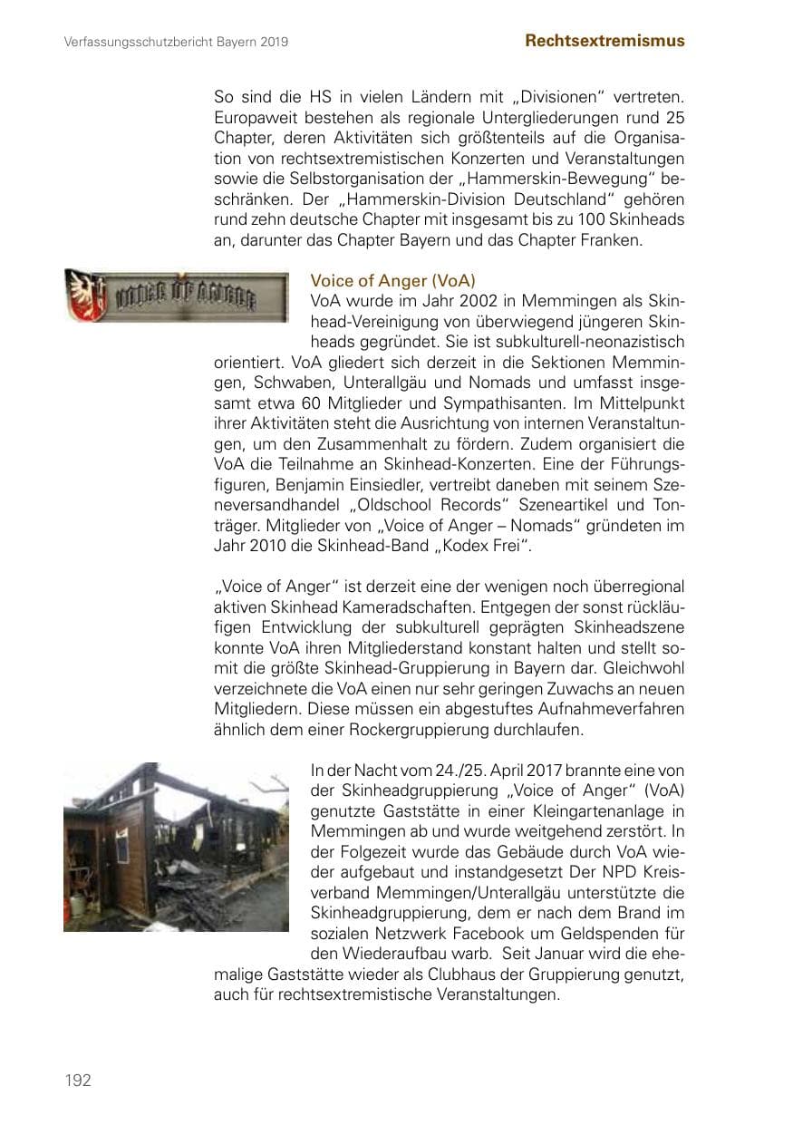 Seite 192 des Verfassungsschutzbericht 2019 Bayern