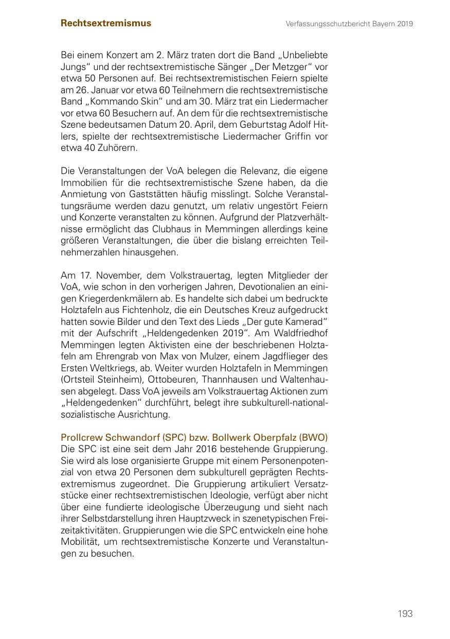 Seite 193 des Verfassungsschutzbericht 2019 Bayern