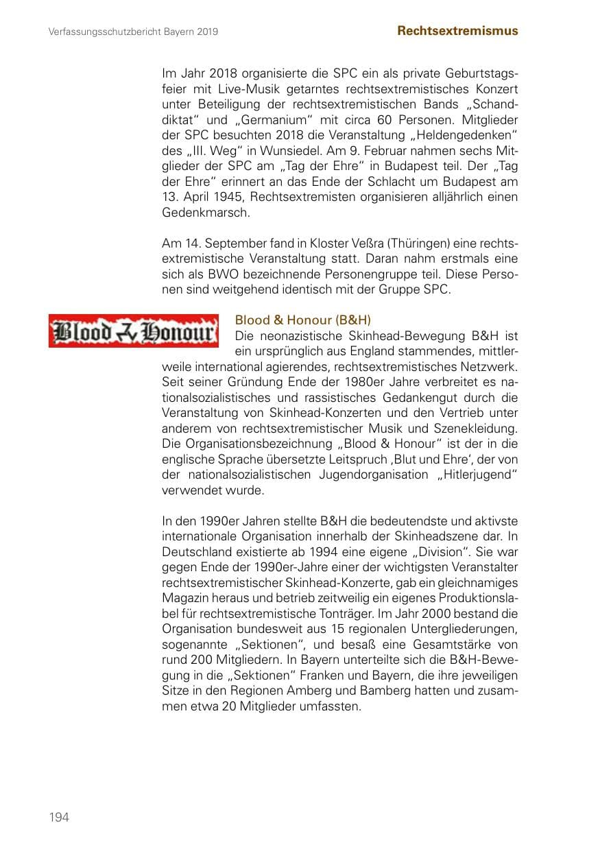 Seite 194 des Verfassungsschutzbericht 2019 Bayern