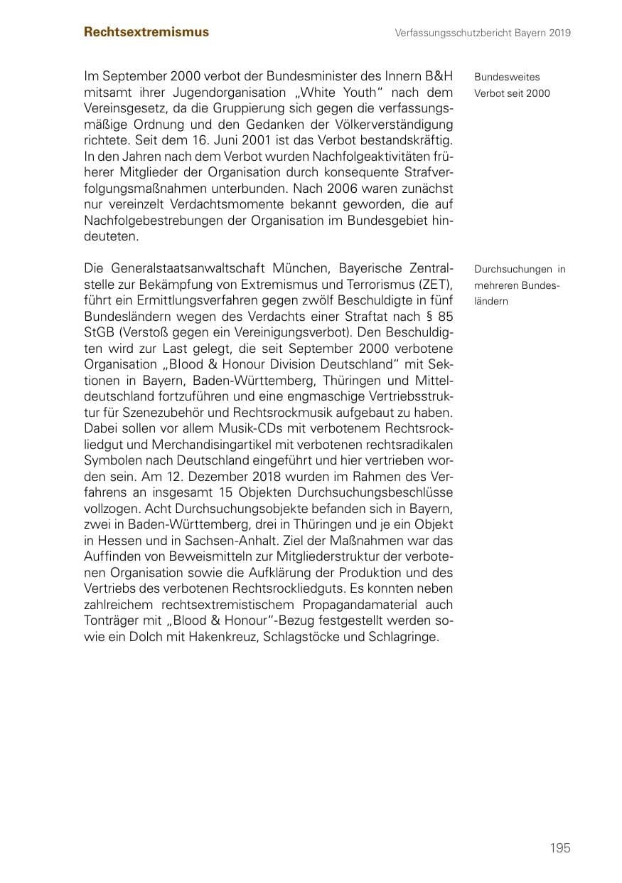 Seite 195 des Verfassungsschutzbericht 2019 Bayern