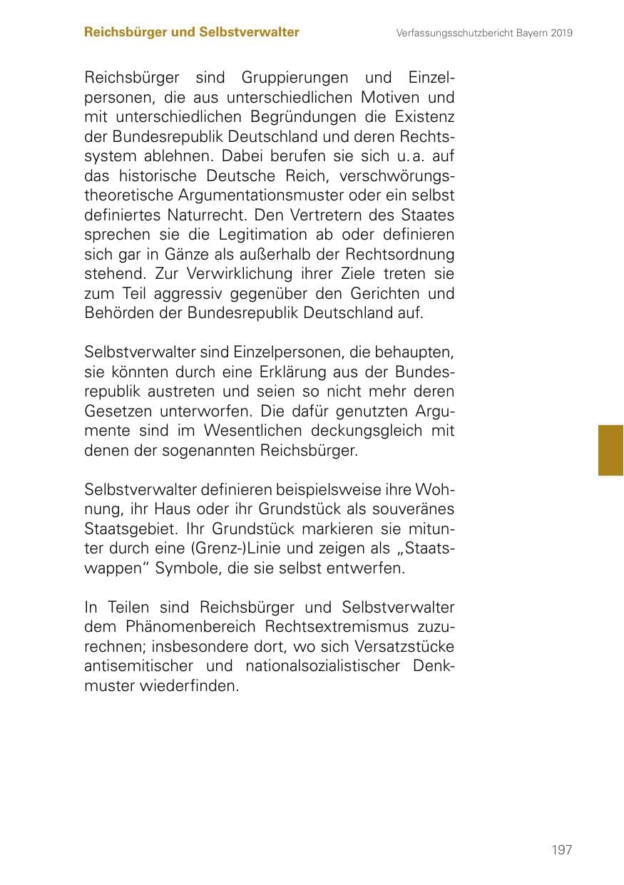 Seite 197 des Verfassungsschutzbericht 2019 Bayern