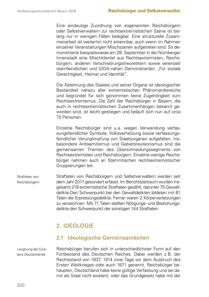 Seite 200 des Verfassungsschutzbericht 2019 Bayern