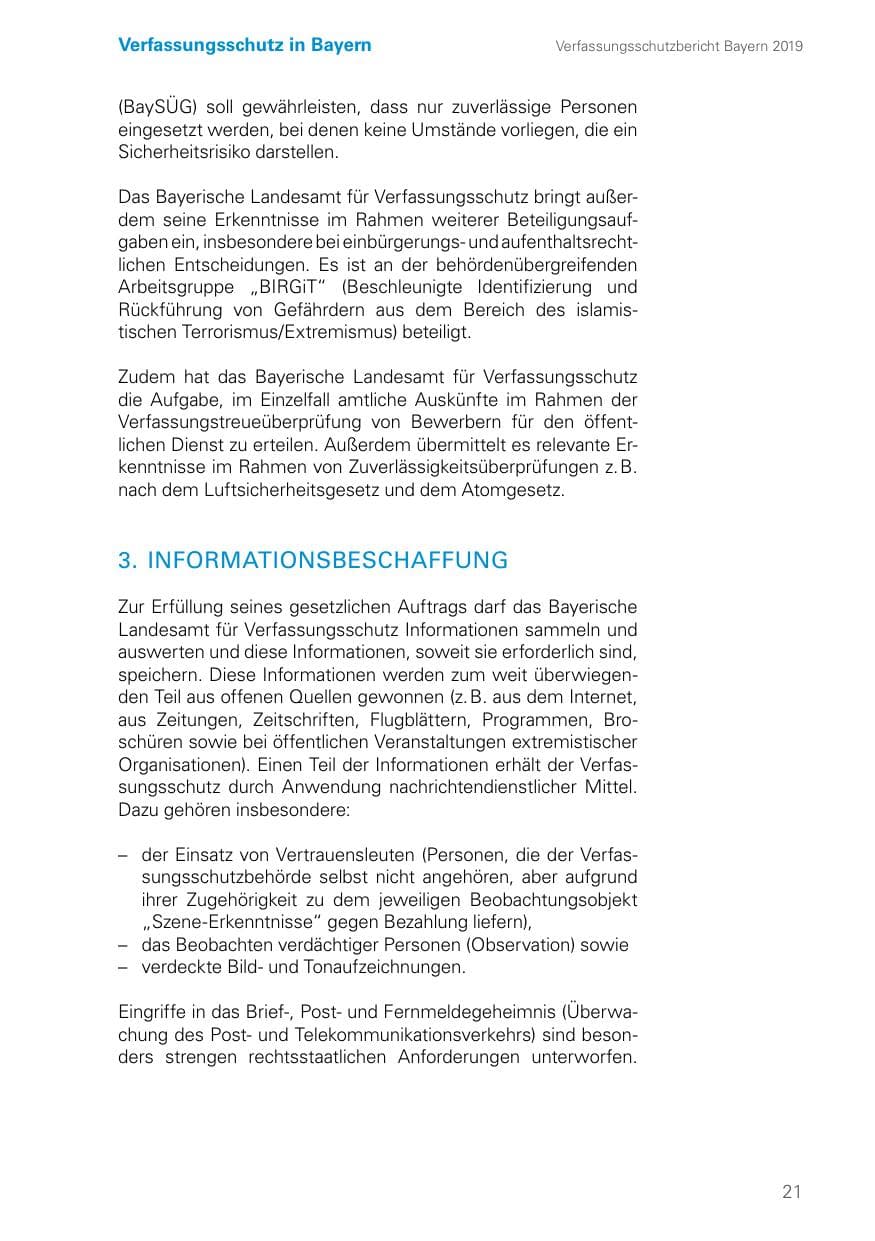 Seite 21 des Verfassungsschutzbericht 2019 Bayern