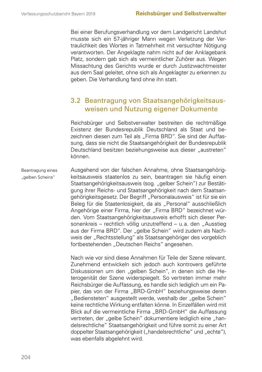 Seite 204 des Verfassungsschutzbericht 2019 Bayern