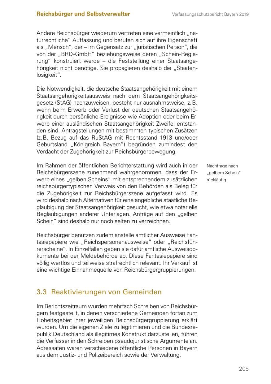 Seite 205 des Verfassungsschutzbericht 2019 Bayern