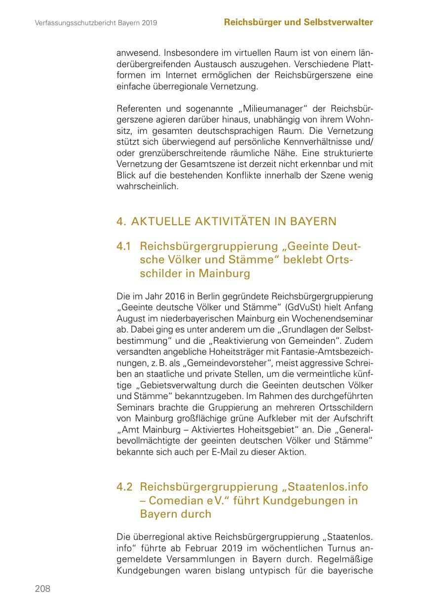 Seite 208 des Verfassungsschutzbericht 2019 Bayern