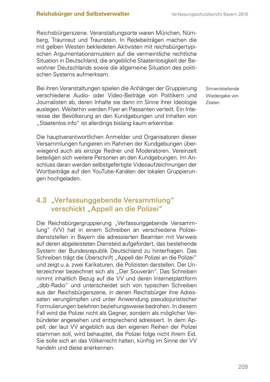 Seite 209 des Verfassungsschutzbericht 2019 Bayern