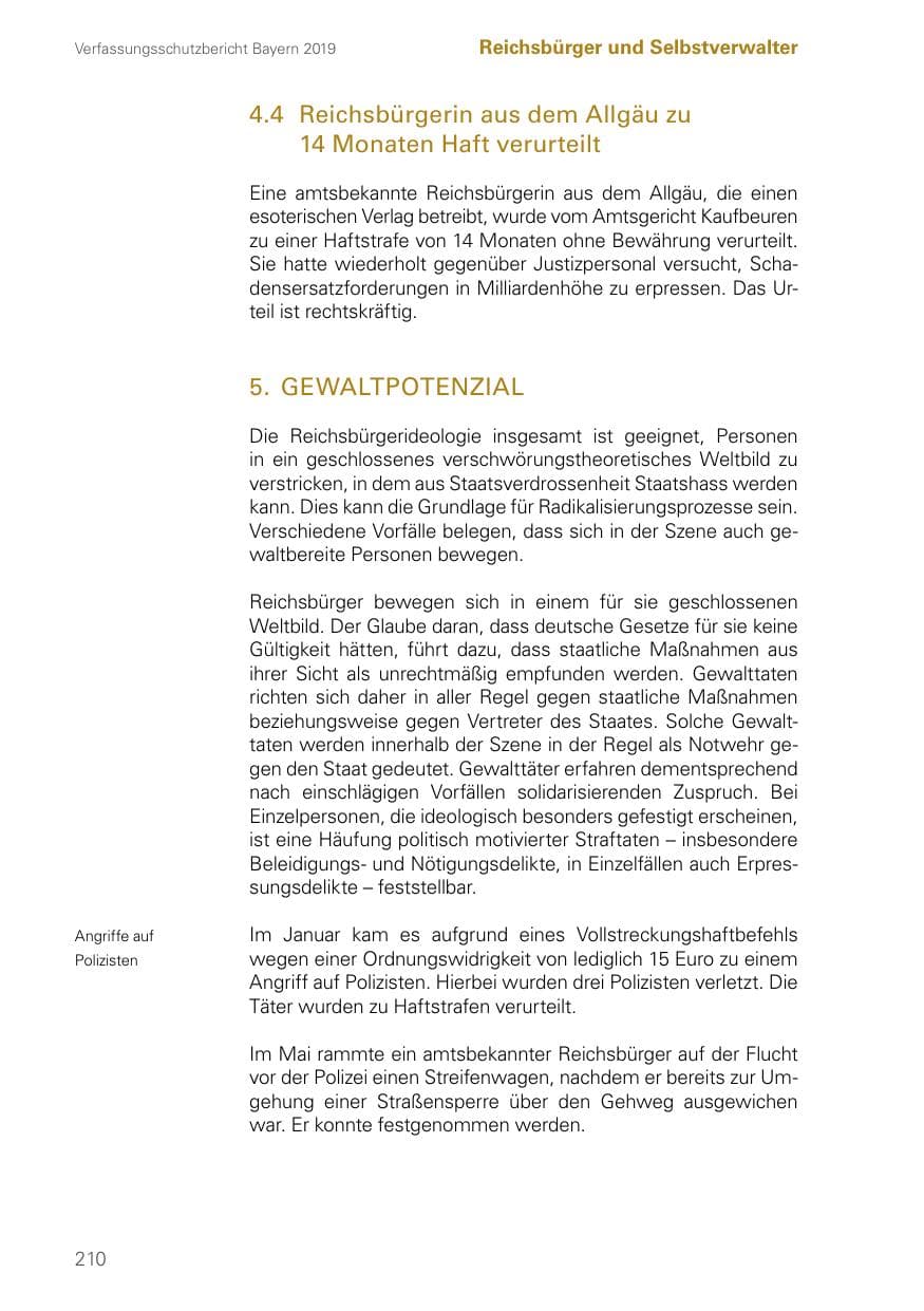 Seite 210 des Verfassungsschutzbericht 2019 Bayern