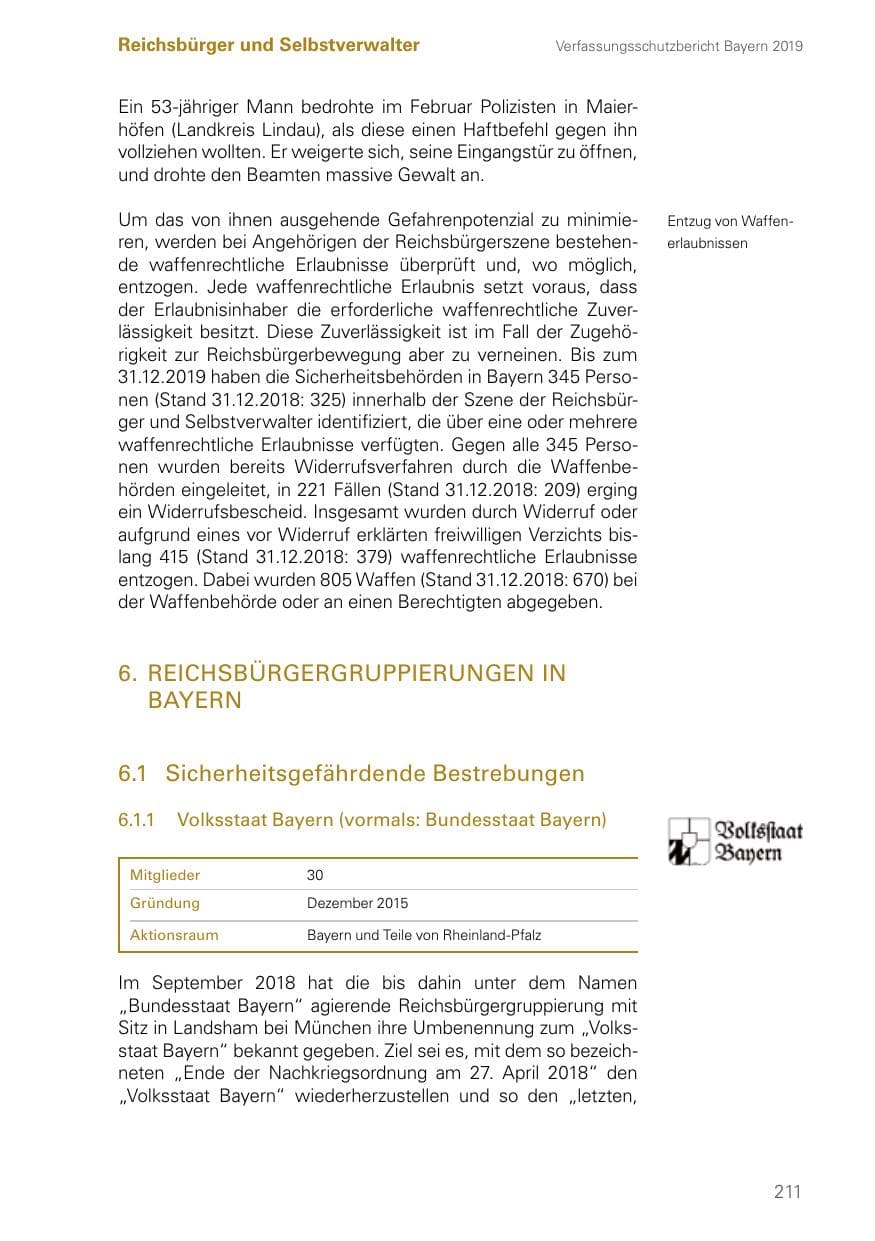 Seite 211 des Verfassungsschutzbericht 2019 Bayern