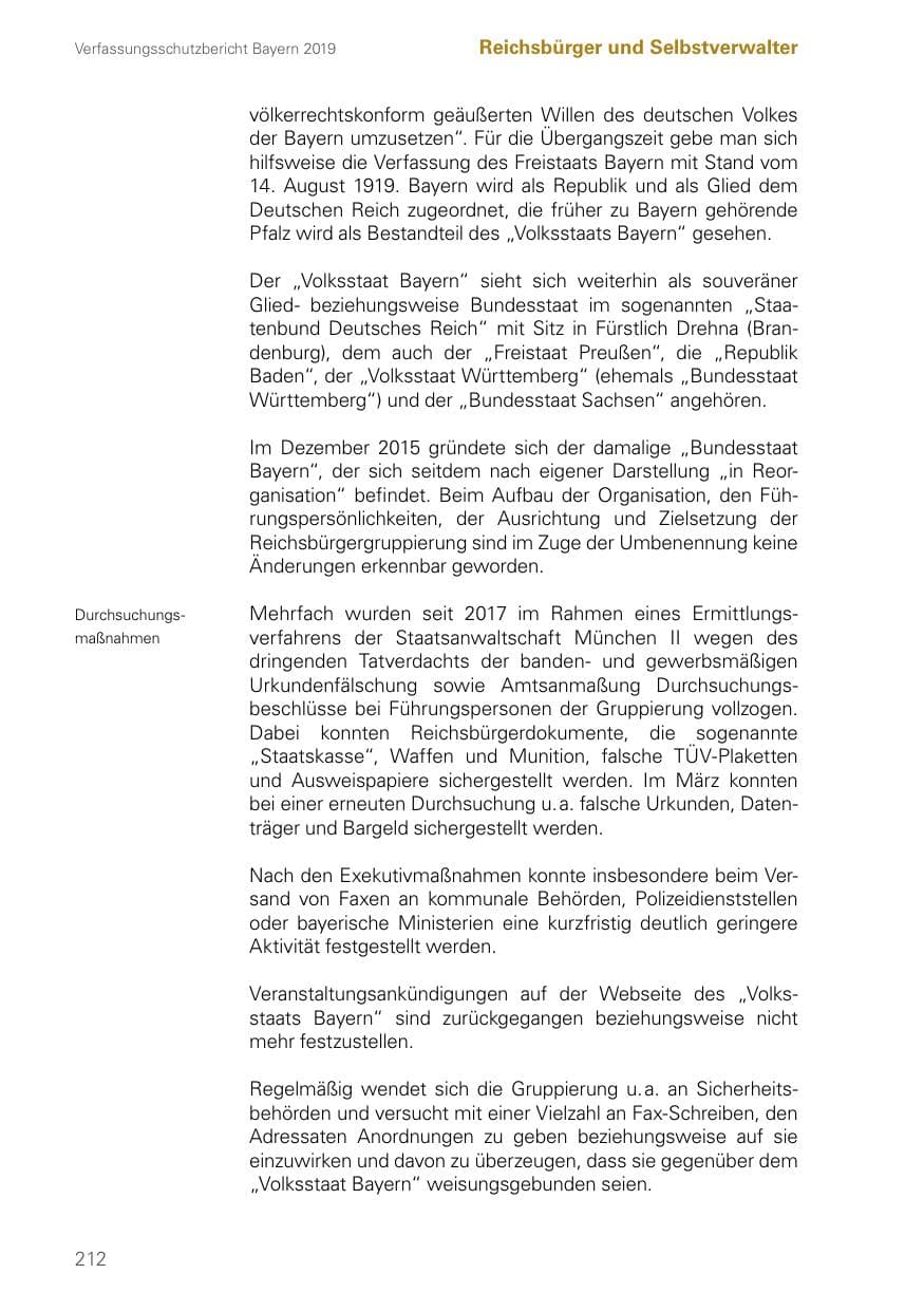 Seite 212 des Verfassungsschutzbericht 2019 Bayern