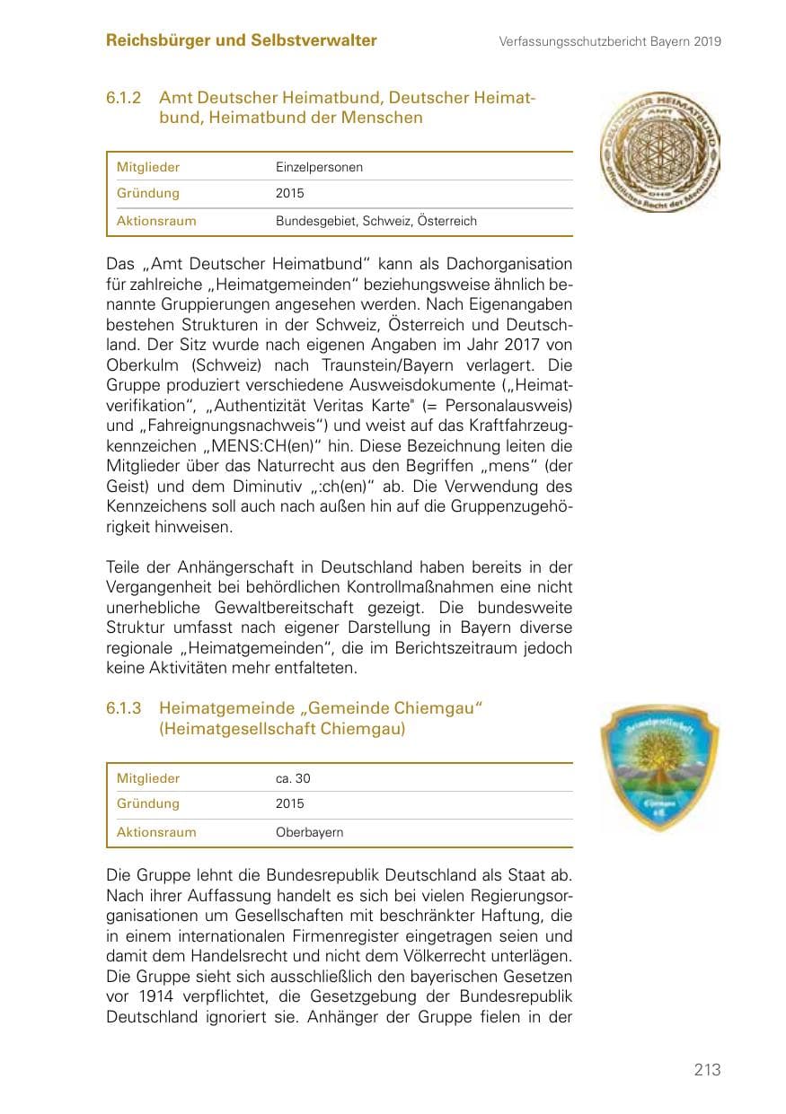 Seite 213 des Verfassungsschutzbericht 2019 Bayern