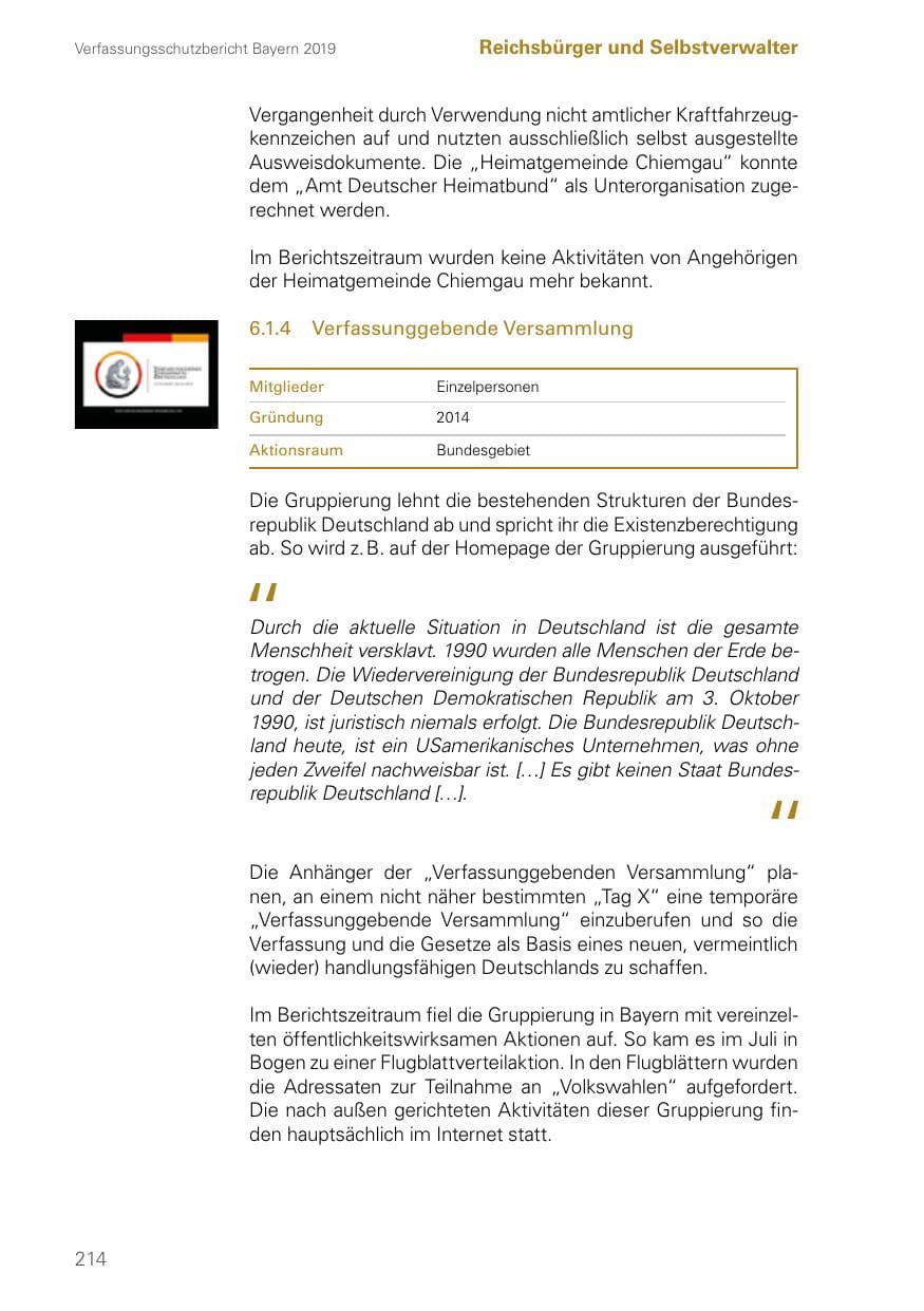 Seite 214 des Verfassungsschutzbericht 2019 Bayern