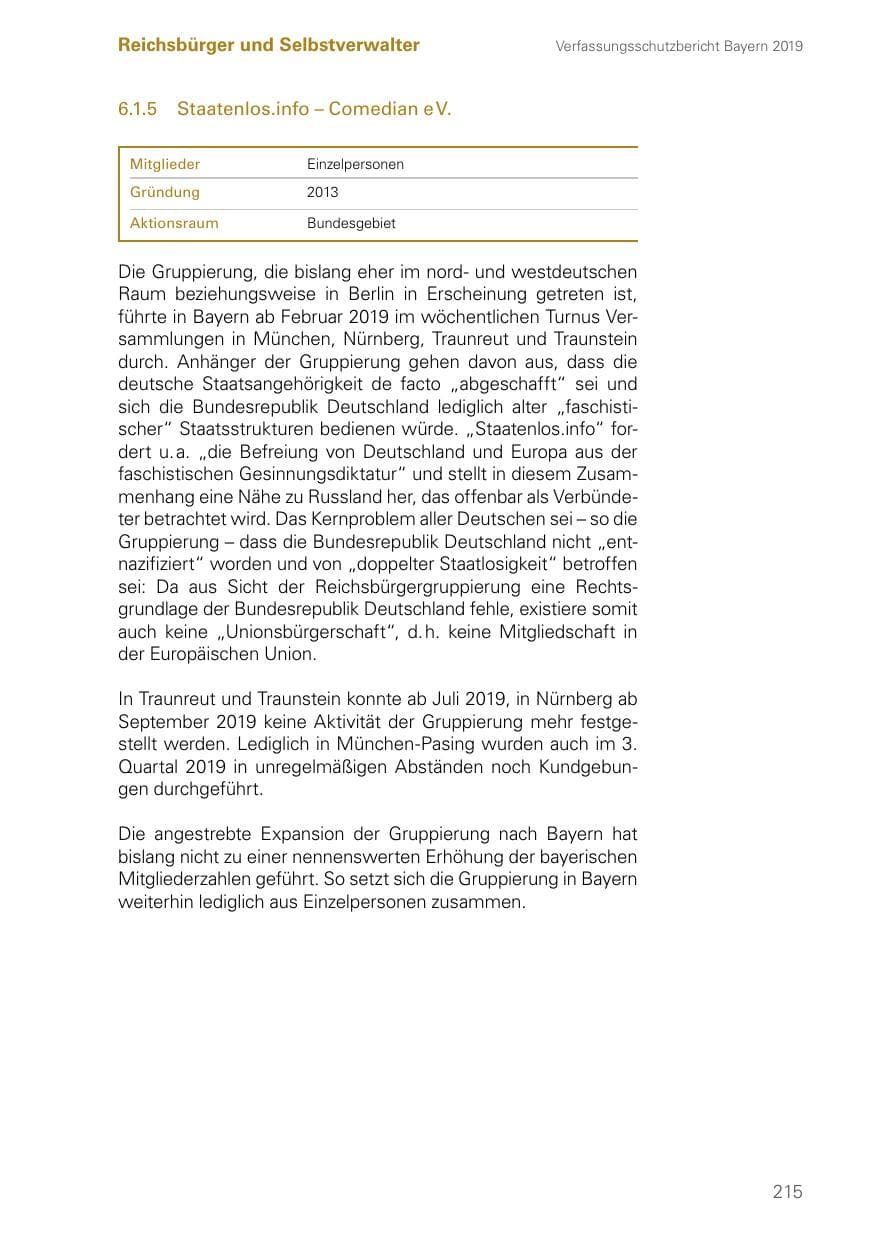 Seite 215 des Verfassungsschutzbericht 2019 Bayern