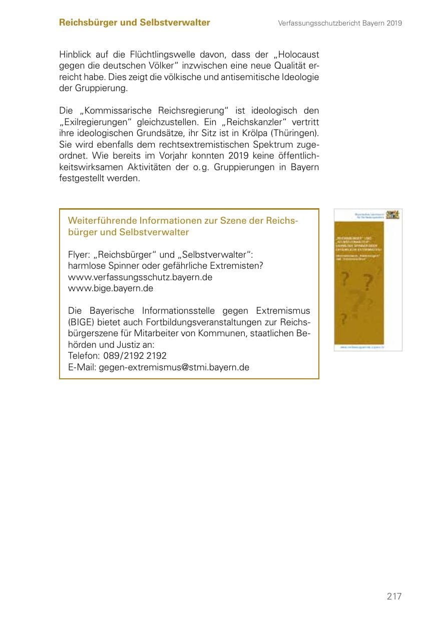 Seite 217 des Verfassungsschutzbericht 2019 Bayern