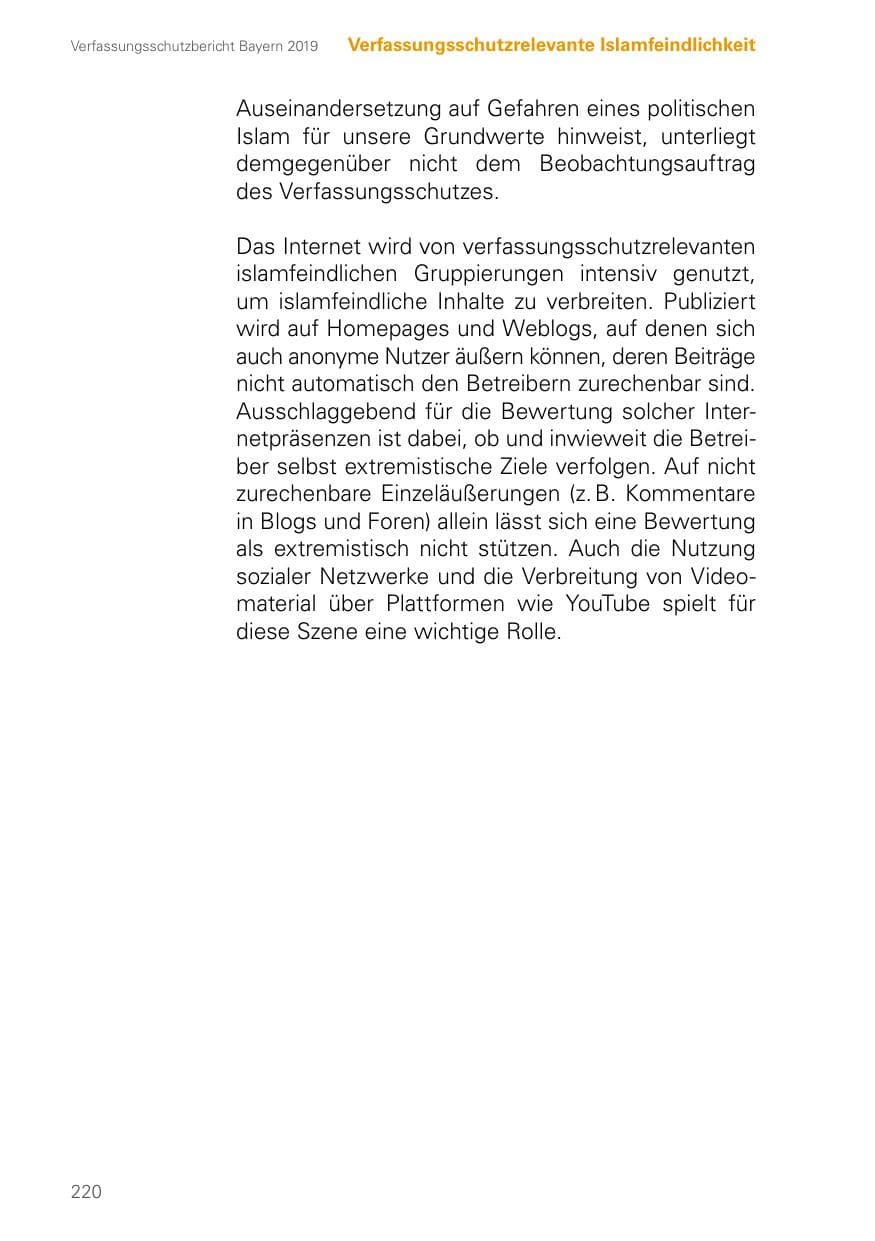 Seite 220 des Verfassungsschutzbericht 2019 Bayern