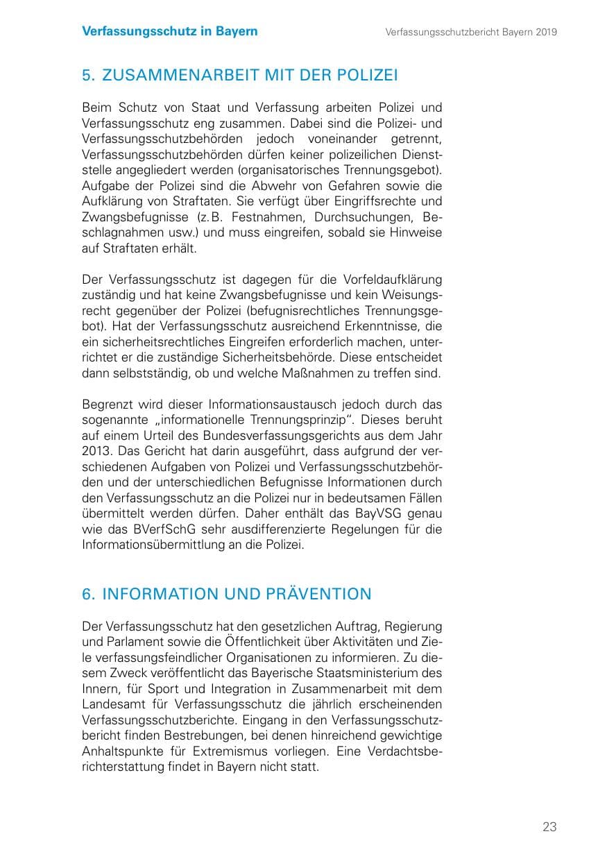 Seite 23 des Verfassungsschutzbericht 2019 Bayern