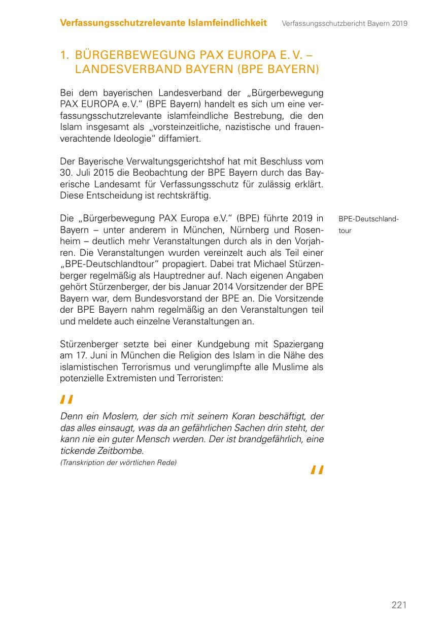 Seite 221 des Verfassungsschutzbericht 2019 Bayern