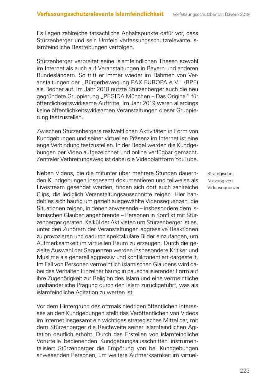 Seite 223 des Verfassungsschutzbericht 2019 Bayern