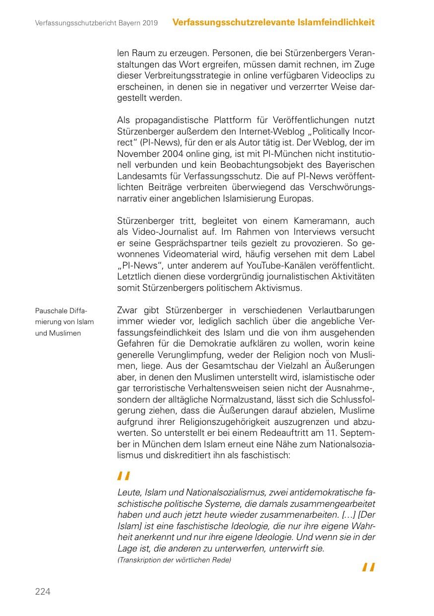 Seite 224 des Verfassungsschutzbericht 2019 Bayern