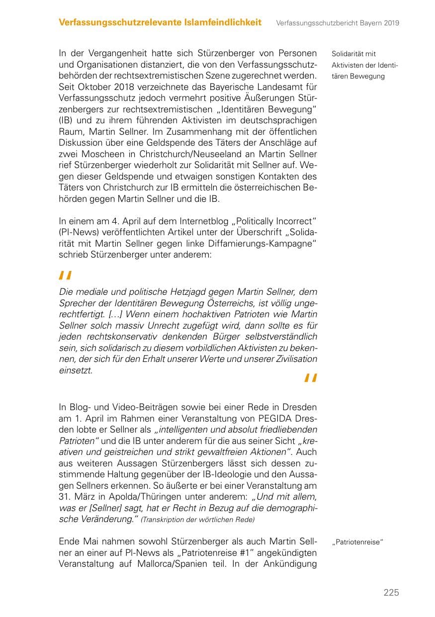 Seite 225 des Verfassungsschutzbericht 2019 Bayern
