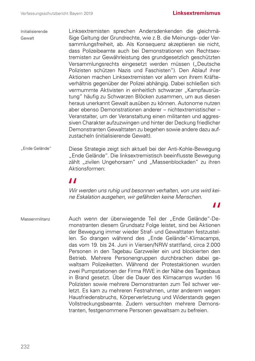 Seite 232 des Verfassungsschutzbericht 2019 Bayern
