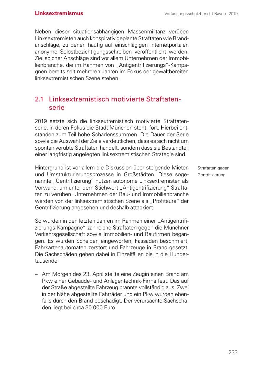 Seite 233 des Verfassungsschutzbericht 2019 Bayern