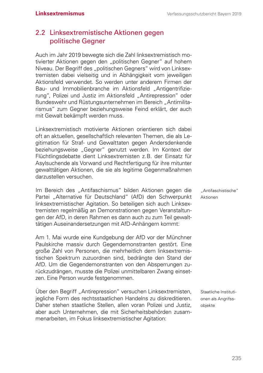 Seite 235 des Verfassungsschutzbericht 2019 Bayern
