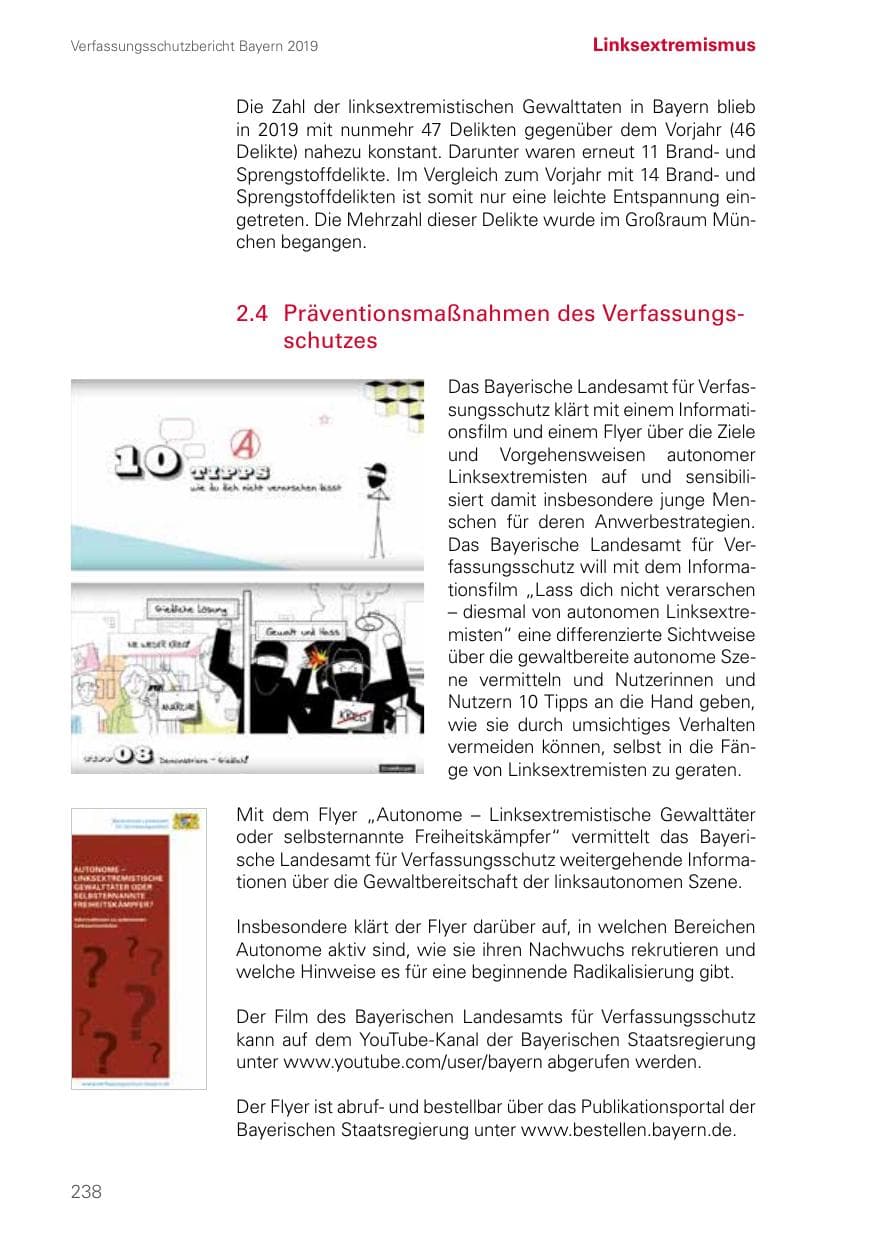 Seite 238 des Verfassungsschutzbericht 2019 Bayern
