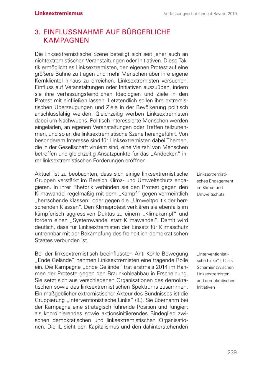 Seite 239 des Verfassungsschutzbericht 2019 Bayern