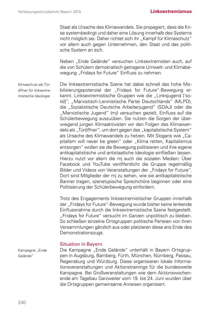 Seite 240 des Verfassungsschutzbericht 2019 Bayern