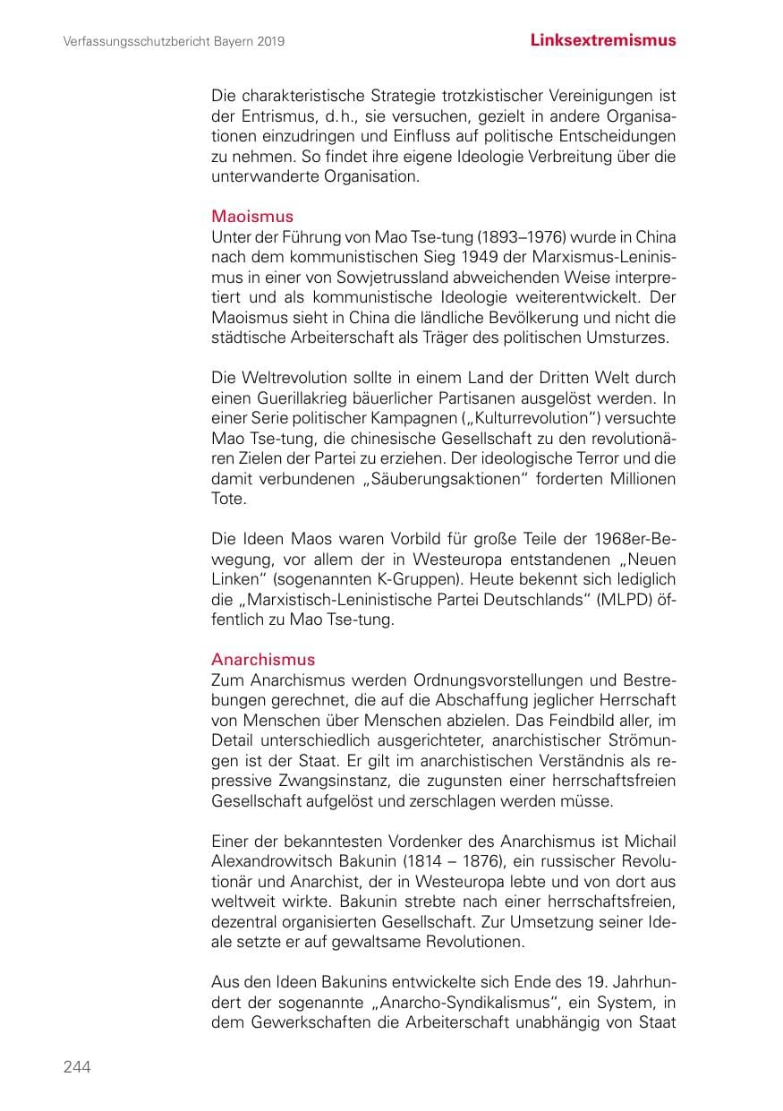 Seite 244 des Verfassungsschutzbericht 2019 Bayern