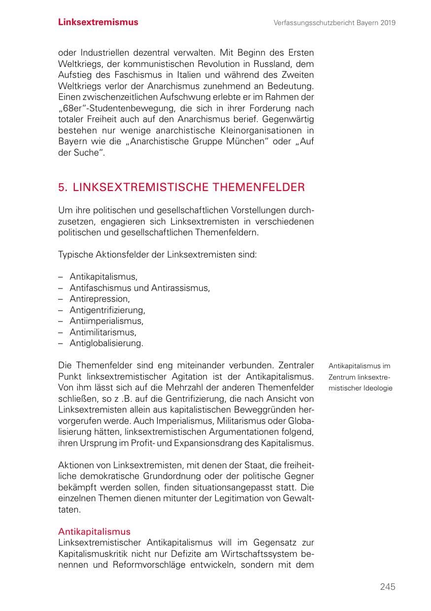 Seite 245 des Verfassungsschutzbericht 2019 Bayern