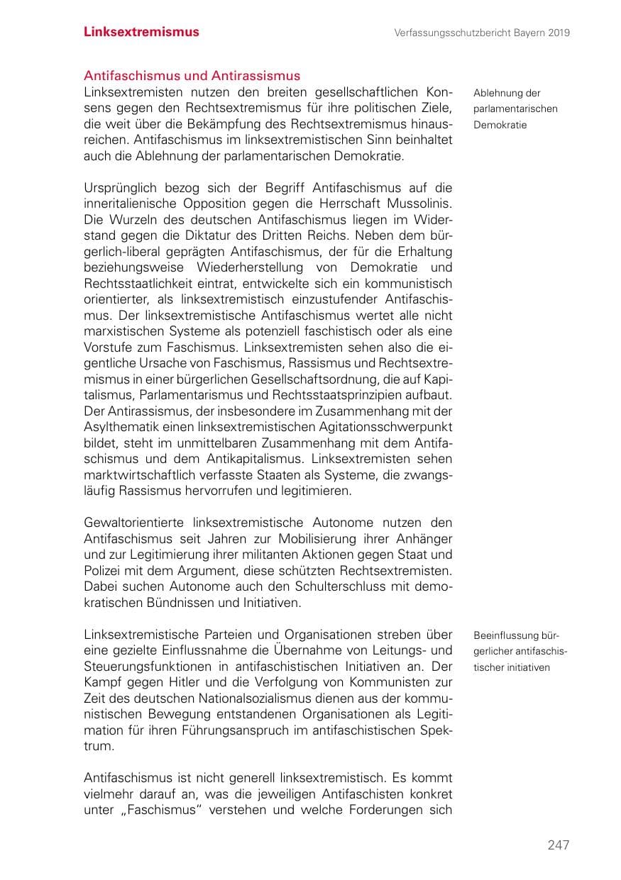 Seite 247 des Verfassungsschutzbericht 2019 Bayern