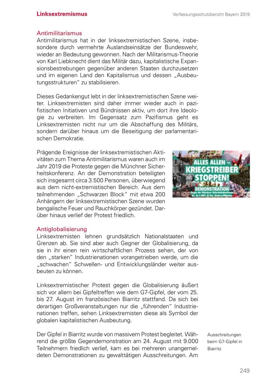 Seite 249 des Verfassungsschutzbericht 2019 Bayern