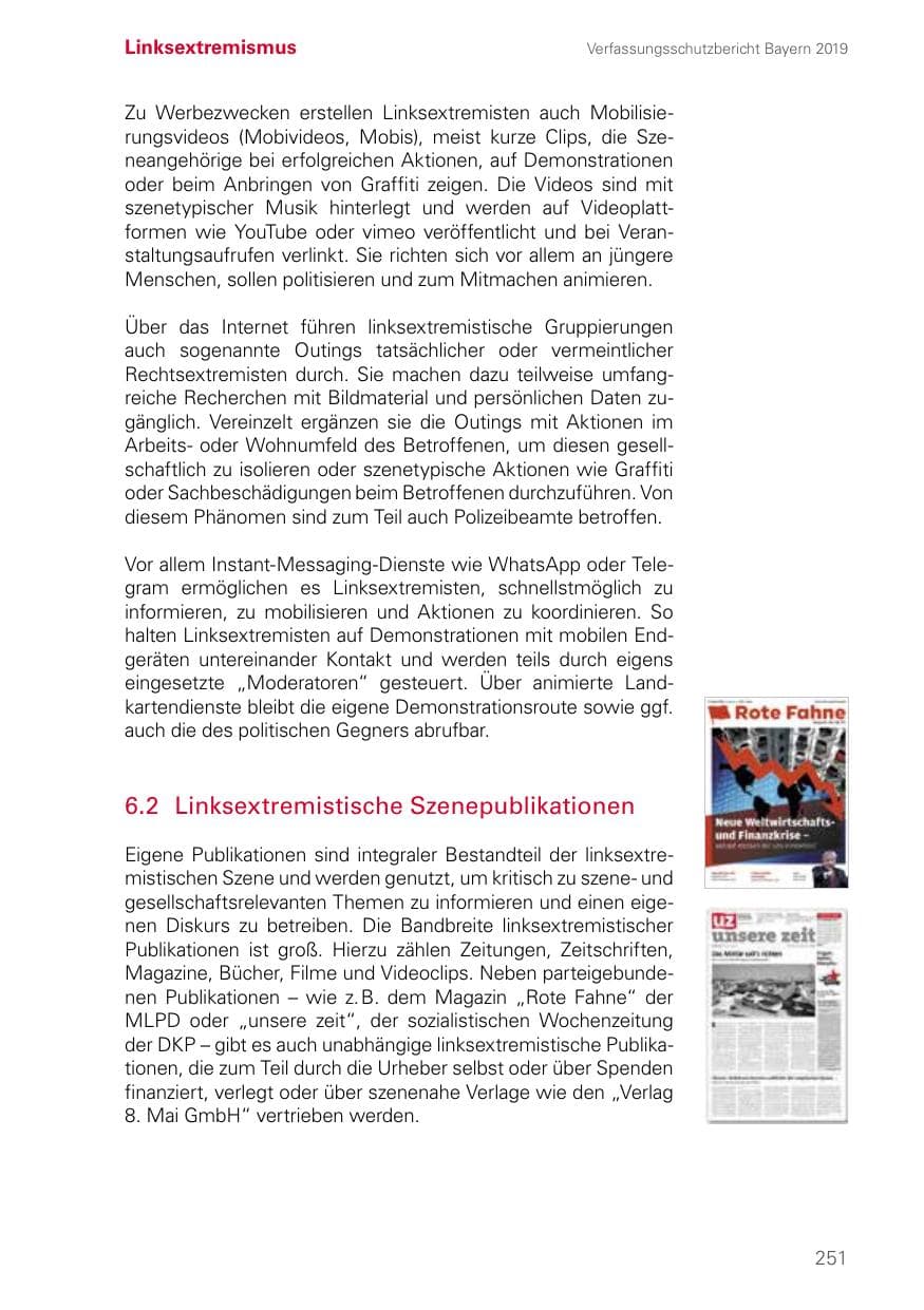 Seite 251 des Verfassungsschutzbericht 2019 Bayern