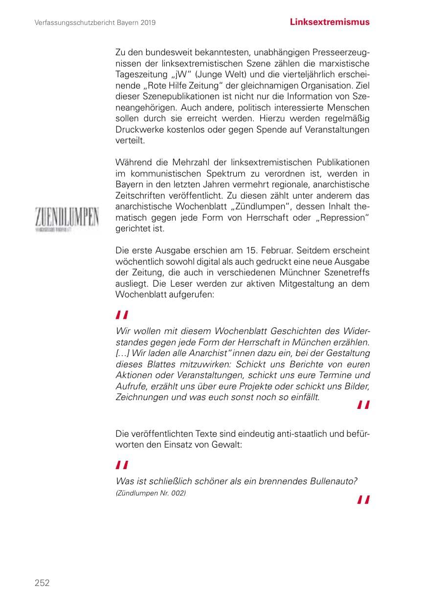 Seite 252 des Verfassungsschutzbericht 2019 Bayern