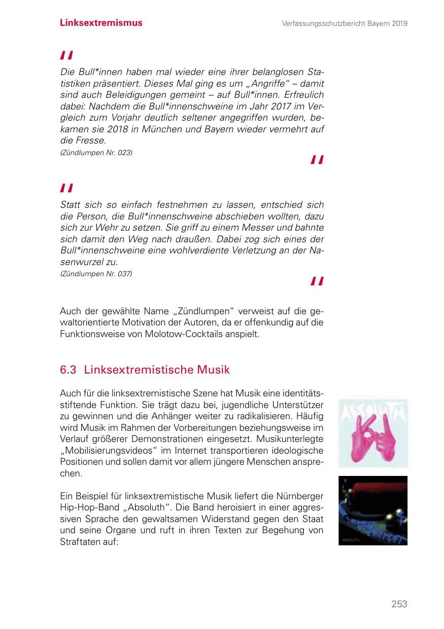 Seite 253 des Verfassungsschutzbericht 2019 Bayern