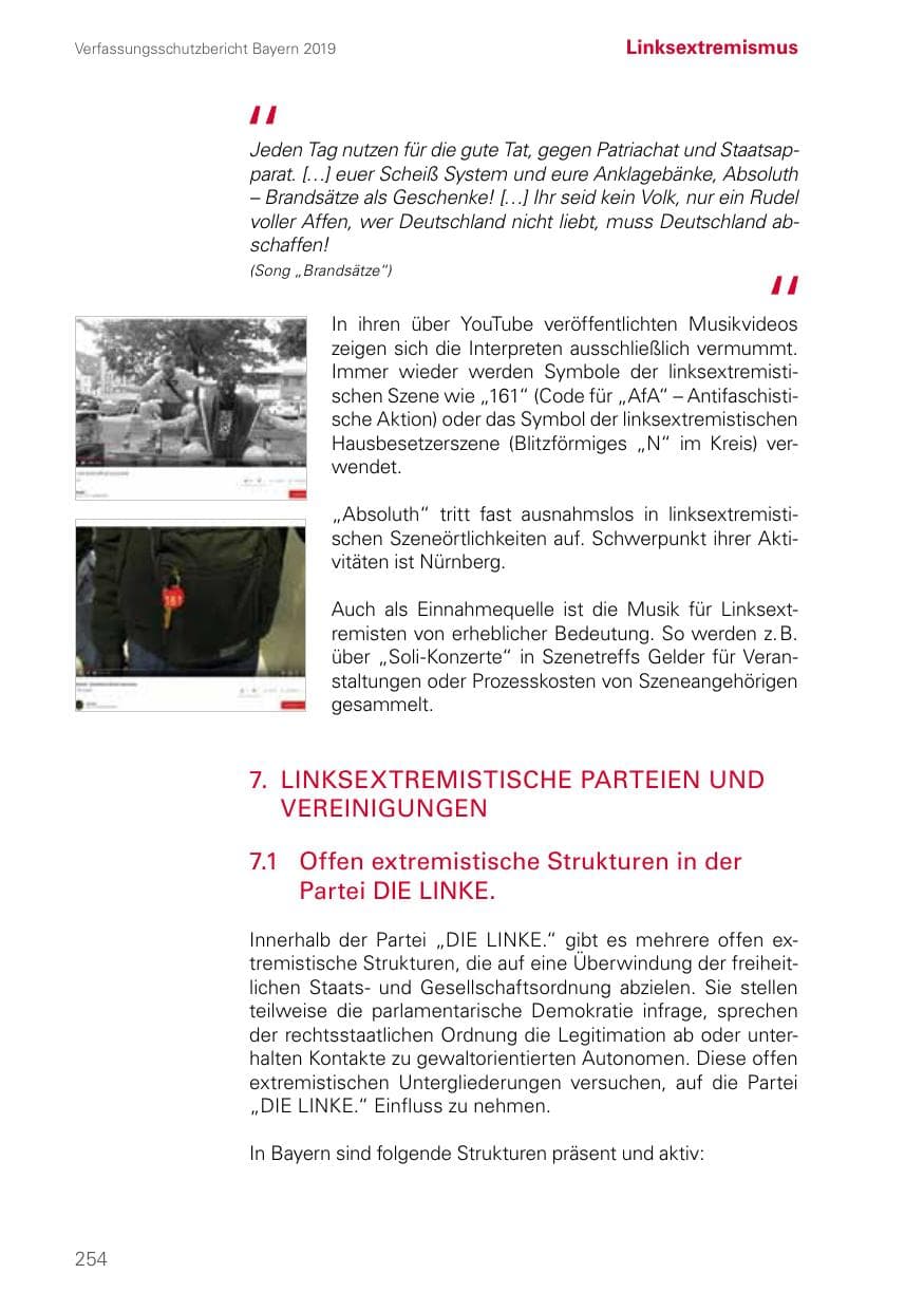 Seite 254 des Verfassungsschutzbericht 2019 Bayern