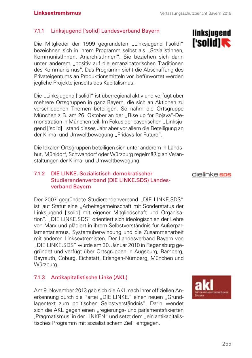 Seite 255 des Verfassungsschutzbericht 2019 Bayern