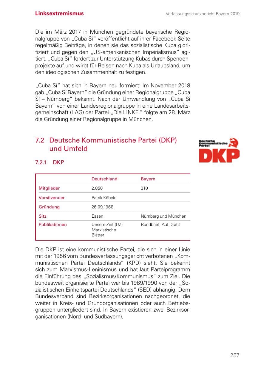 Seite 257 des Verfassungsschutzbericht 2019 Bayern