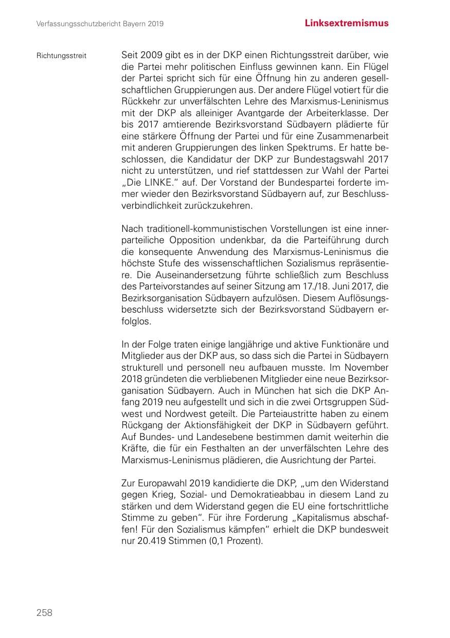 Seite 258 des Verfassungsschutzbericht 2019 Bayern