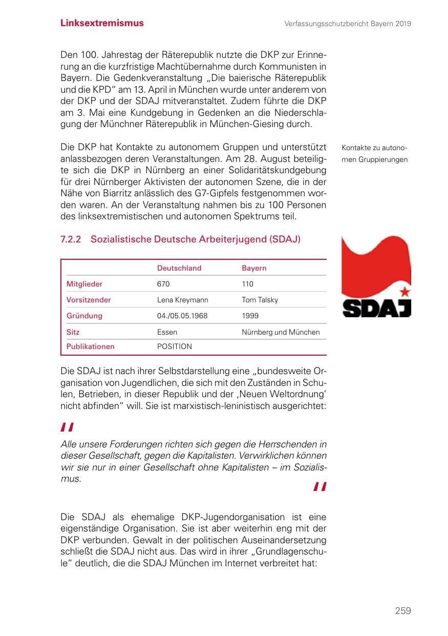 Seite 259 des Verfassungsschutzbericht 2019 Bayern